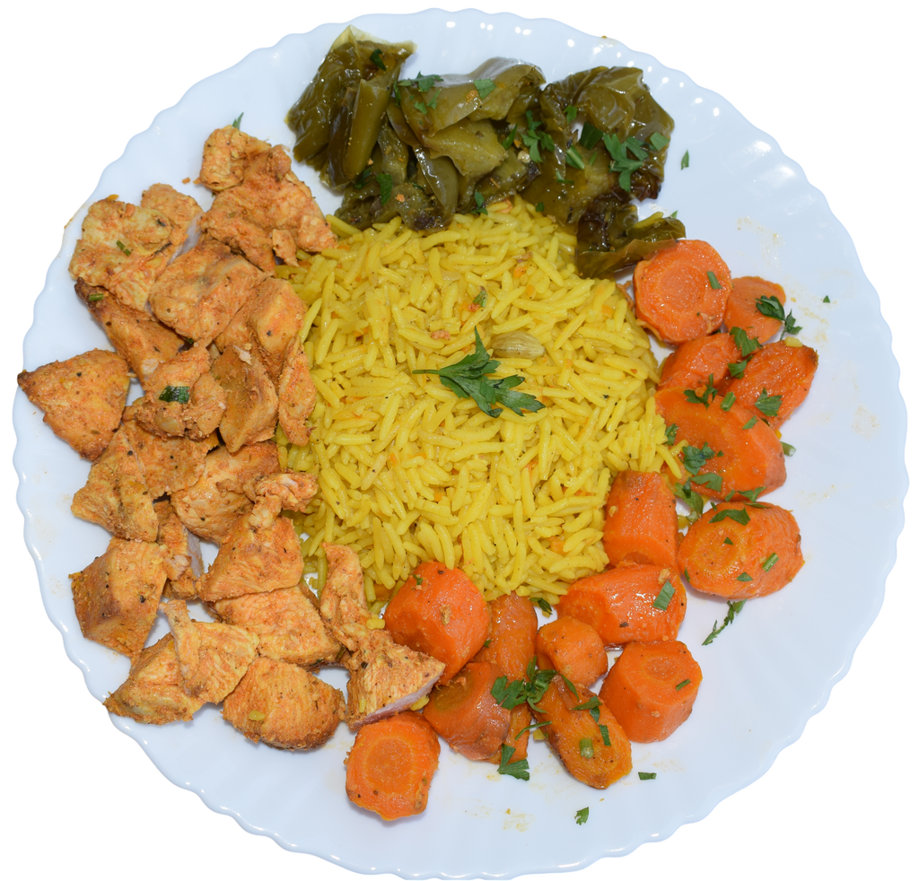 Poulet Mariné au Riz avec Légumes