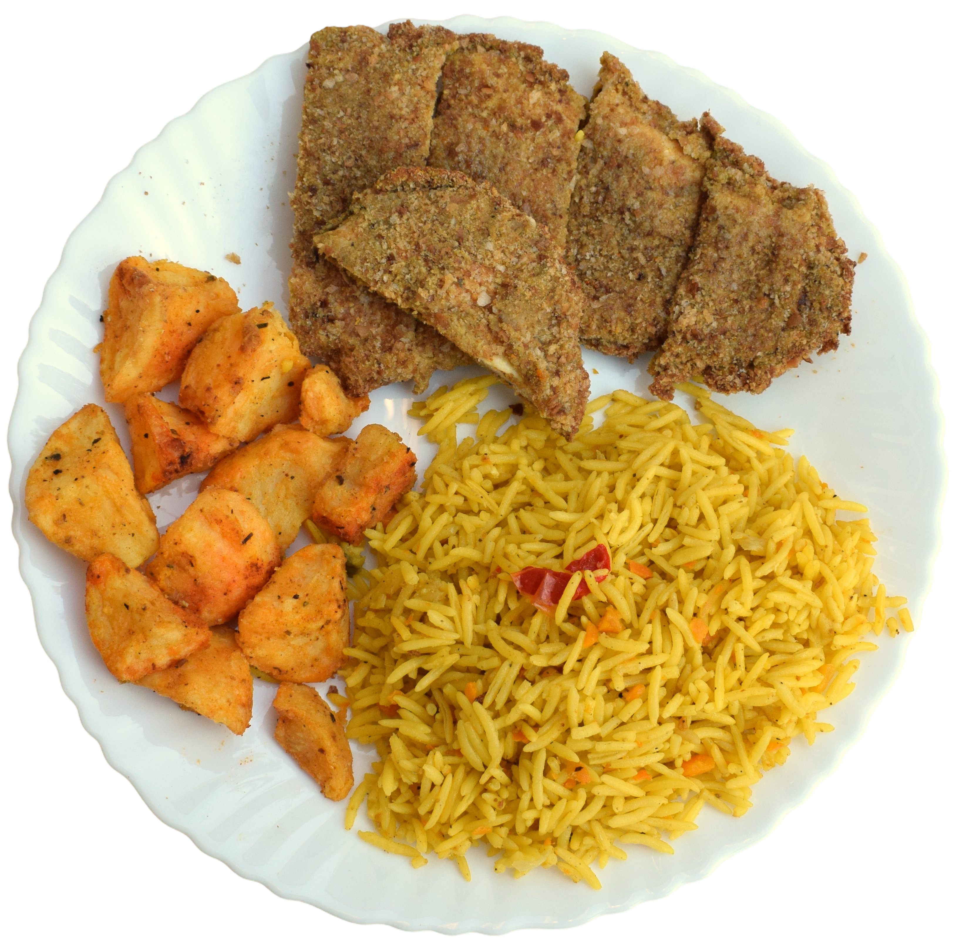 Poulet Pané et Riz au Pommes de Terre