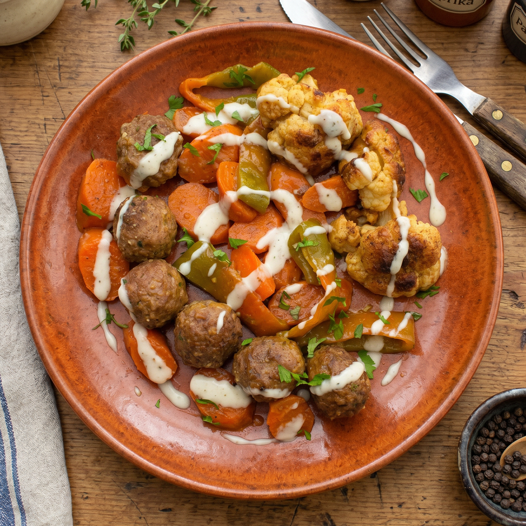 Chou-Fleur, Légumes & Boulettes de Viande