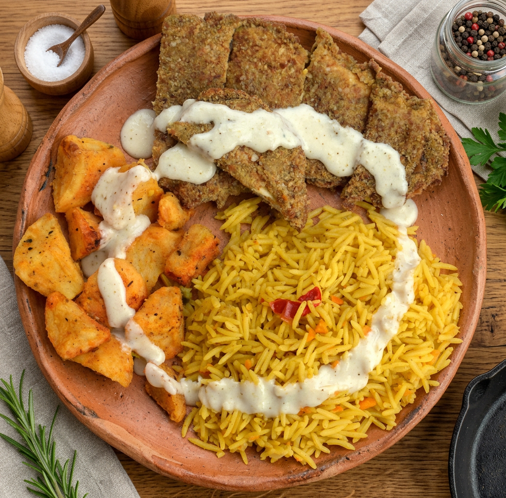 Poulet Pané et Riz au Pommes de Terre