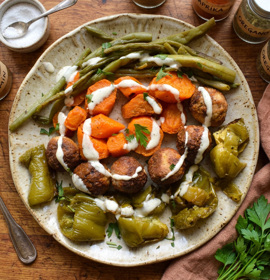 Chicken Meatballs with Sauteed Vegetables