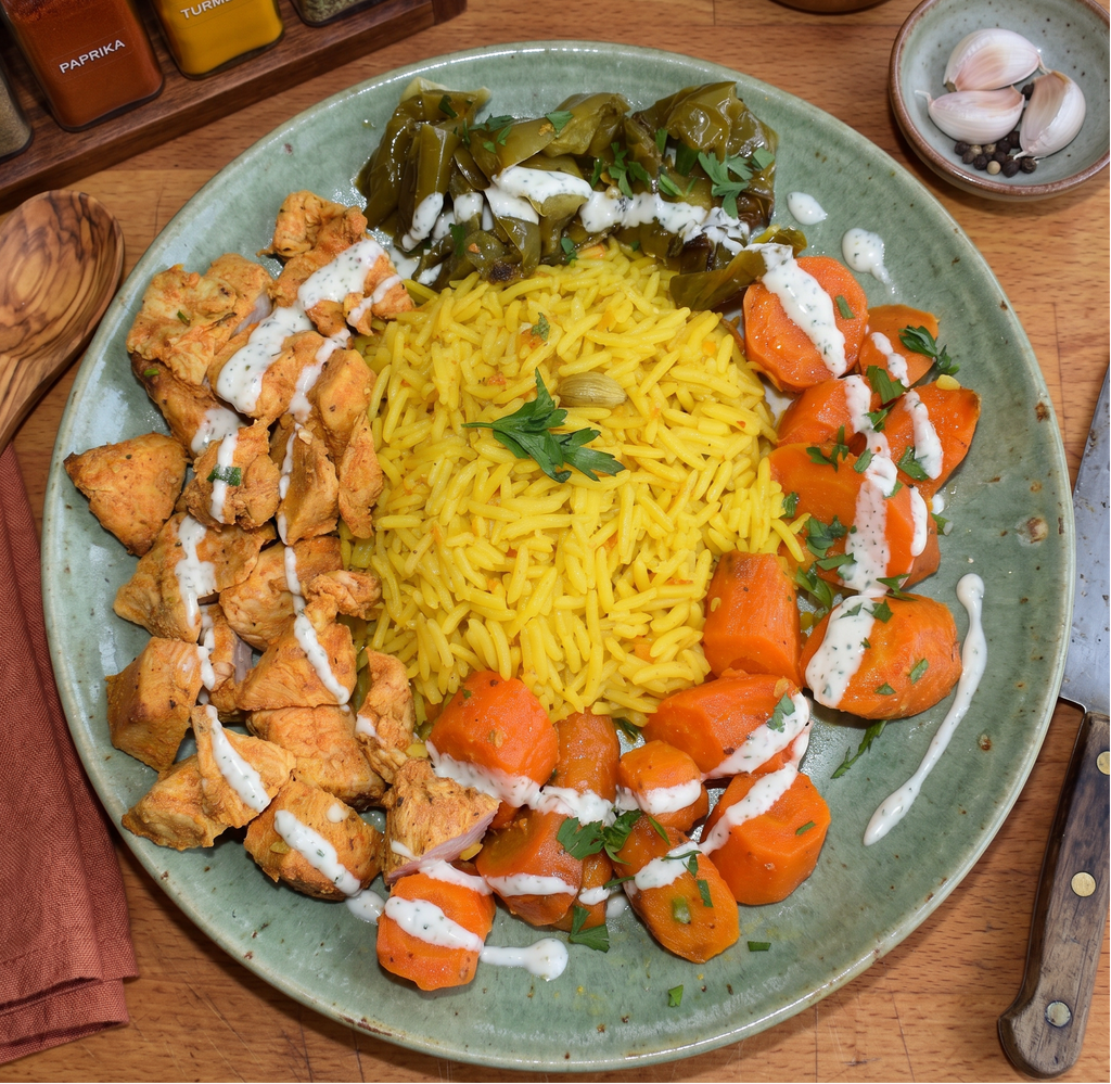 Poulet Mariné au Riz avec Légumes